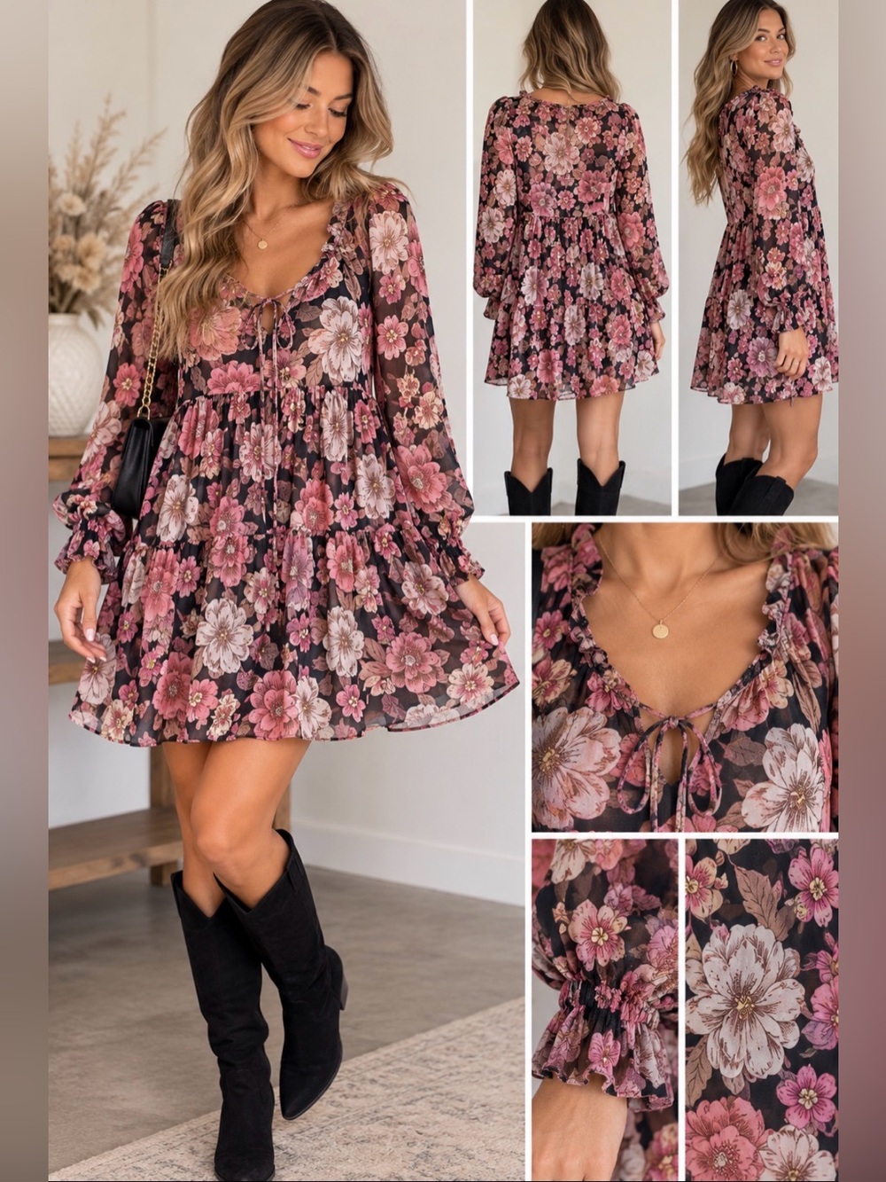 Beautiful For Good Pink floral cottagecore mini dress Medium. Romantic babydoll